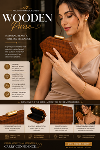 Bolso de Mano Contemporáneo de Madera SAFA INTERNATIONAL, Bolso Geométrico Tipo Caja, Hecho a Mano, Artesanía Natural, Bolsa de Regalo para Fiestas y Días Festivos - Product Image 5