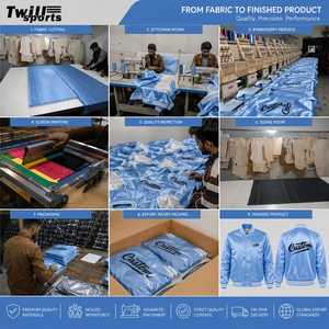 เสื้อแจ็คเก็ตวาร์ซิตี้ผ้าซาตินสีฟ้าอ่อนสำหรับผู้ชาย คอตั้ง ปักโลโก้ด้านหน้า สไตล์ลำลองแบบบอมเบอร์ เสื้อผ้าสตรีทแวร์สำหรับฤดูหนาว - Product Image 6