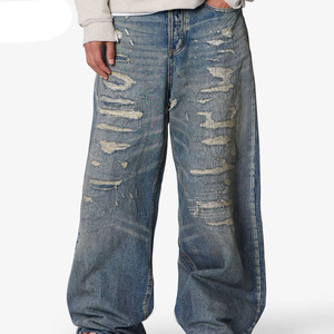 Wholesale Streetwear Mens Denim Jeans Washed Fade Men Jeans Casual Baggy Pants Unisex Oversized Loose Denim Jeans Pants - Product Image 5