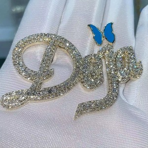 Hip Hop Pass Diamond Tester Iced Out Butterfly Bail Custom Name <b>Pendant</b> Unisex 925 <b>Silver</b> Custom <b>Initial</b> Letter <b>Pendant</b> For Gift - Product Image 4
