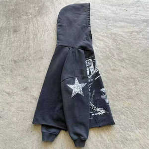 Fabricant personnalisé graphique acide lavé pullover sweatshirts français éponge Vintage surdimensionné bord coupé ourlet brut sweats à capuche - Product Image 5