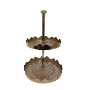 Two Tier Round Decorative <b>Tray</b> Metal Handicraft Traditional Design Multi Functional For Dining Table - Product Image 5