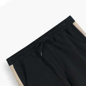 Pantalon de survêtement noir grande taille pour homme avec bandes latérales beiges, taille mi-haute, cordon de serrage, coupe décontractée, tricoté, pour l'automne - Product Image 6