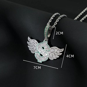 Colgante de Moissanita con Diseño de Alas y Símbolo de Dólar, Chapado en Rodio sobre Plata 925, Joyería de Declaración Estilo Hip Hop, Colgante Personalizado con Nombre/Letra - Product Image 4