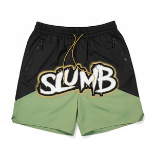 Slumb Color Blocked Men's Board <b>Shorts</b> With Front Logo Print <b>Quick</b> <b>Dry</b> Drawstring Mid Waist Street Style 100% Polyester - Product Image 1