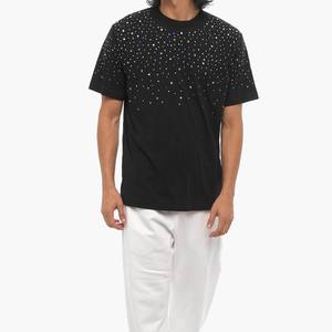 T-shirt en coton délavé de luxe, coupe courte, avec motif graphique en strass et diamants, impression DTG vieillie, pour homme, coupe oversize, mode estivale - Product Image 1