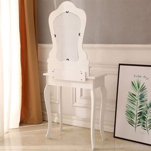 Irregular Single Mirror <b>Makeup</b> <b>Vanity</b> Set with 3 Drawers and Cushioned Stool Beauty Station Dressing up with Style - Product Image 3