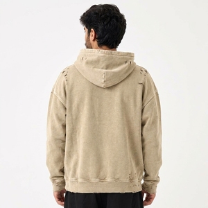 เสื้อฮู้ดดี้ผู้ชายแบบดิสเทรส เสื้อฮู้ดดี้ดิสเทรสสั่งทำพิเศษสำหรับผู้ชาย ผ้าฝ้ายซักนุ่ม ทรงโอเวอร์ไซส์ ด้านในนุ่มสบาย มีกระเป๋าจิงโจ้ - Product Image 2