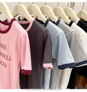 เสื้อยืดผู้หญิงสั่งทำขายส่ง ลายกราฟิก สีเหลือง สำหรับฤดูร้อน ผ้าฝ้าย 100% ทรงปกติ พร้อมโลโก้ - Product Image 5