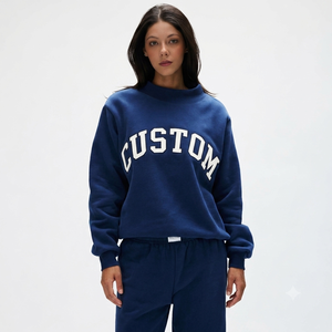 Sweat à capuche surdimensionné en coton brodé personnalisé pour femme, pull en maille à col rond de créateur, ensemble unisexe, personnalisation du logo - Product Image 3