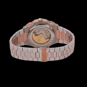 Reloj de Pulsera para Hombre, Diseño Hip Hop, con Caja Cuadrada Totalmente Cubierta de Piedras, Esfera Azul, Bisel de Dos Tonos, Mecánico, para Fiestas - Product Image 3