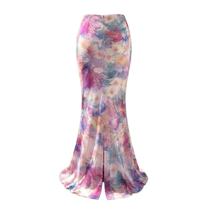 Sublimation Print <b>Chiffon</b> Natural Waist Bodycon Ankle-Length <b>Maxi</b> <b>Skirts</b> for Women Floral Summer Slim Fit Wholesale - Product Image 2