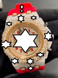 Montre de luxe pour femme en or et diamants, bracelet en silicone rouge, boîtier rond, chronographe analogique à quartz, 40 mm, résistance à l'eau 3 BAR - Product Image 6