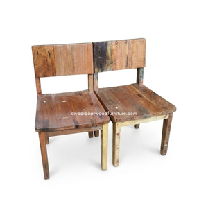 Chaise de salle à manger rustique artisanale et durable en bois de bateau recyclé, couleur naturelle, écologique, pour mobilier de villas, maisons de vacances et hôtels. - Product Image 3