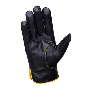 Gants de conduite en cuir noir unisexes à doigts entiers avec surpiqûres jaunes pour une conduite confortable, conçus pour un usage quotidien - Product Image 4