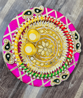Nouveauté, plateau Gota Work Kumkum fait à la main avec deux petits porte-bols Diwali, plateau Rakhi faveur de mariage Thali Puja faveur