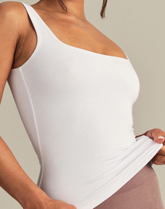 Wholesale Custom Made Women's White <b>Square</b> <b>Neck</b> <b>Tank</b> <b>Top</b> Knitted Polyester/Cotton Breathable Quick Dry Minimalist Style Front - Product Image 3