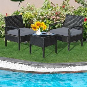 Set di mobili da giardino in rattan da esterno in 3 pezzi con comodi cuscini per seduta - Product Image 2