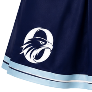 Jupe plissée bleu marine pour cheerleading avec bordure rayée blanche et bleu clair, uniforme de performance athlétique pour femmes et filles - Product Image 6