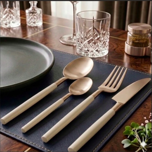 Ensemble de couverts plaqués or champagne, vaisselle en acier inoxydable, vaisselle de mariage, passe au lave-vaisselle, design glamour, ensemble de 4 couverts - Product Image 2
