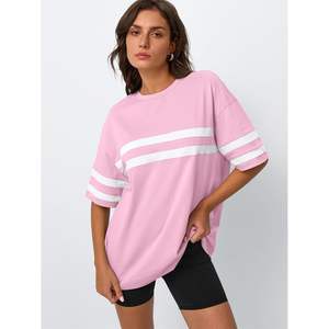 Queen Womens 2025 verano Casual Tops moda camisetas de gran tamaño con cuello holgado bloque de Color media manga ropa transpirable - Product Image 1