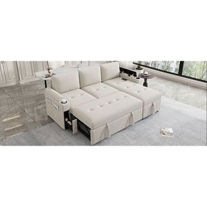 Divano letto a L convertibile da 212 cm con ampio spazio contenitivo, divano componibile con due portabicchieri e due porte USB - Product Image 4
