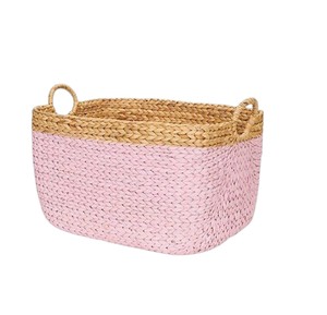 Cesta de Almacenamiento Rectangular Estilo Boho, Rosa y Natural, de Jacinto de Agua, Cesta para Ropa Sucia, Organizador Ecológico con Asas - Product Image 1