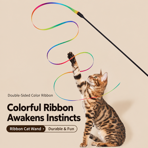 Rainbow Feather <b>Cat</b> Teaser Wand <b>Interactive</b> Pet <b>Toy</b> Steel Wire Fetch Stick for Indoor <b>Cats</b> Exercise Play for Kitten Indoor Play - Product Image 2