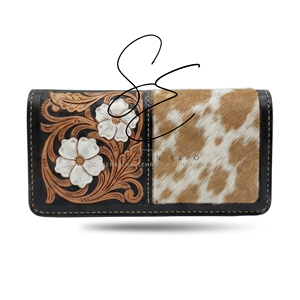 SEHRAINN Women Bohemian <b>Embossed</b> Genuine Leather Wallet Open Closure Slim Wallet Cowgirl <b>Card</b> Sleeve Long Clutch Wallet - Product Image 1