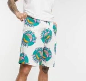 Shorts de bain imprimés pour hommes avec logo, taille mi-haute, cordon de serrage, style décontracté, en coton blanc - Product Image 5