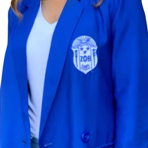 Blazer Peplum Azul Rey Glamuroso de Algodón para Mujer, Bordado con el Logotipo de la Hermandad Zeta Phi Beta, Venta al Por Mayor Personalizada - Product Image 3