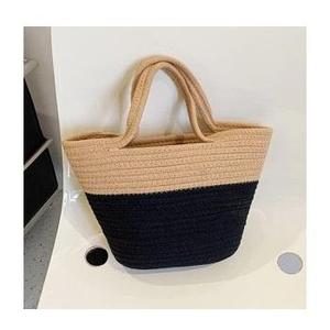 Bolso de mano de yute tejido con diseño de dos tonos y asas suaves para compras, viajes, playa, uso diario y salidas informales. - Product Image 4