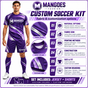 Tenue de football professionnelle, maillot et short assortis, kit d'équipe, tissu respirant, 100% polyester, écologique, personnalisable - Product Image 6