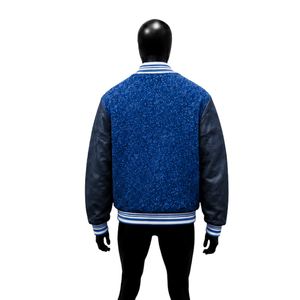 Blouson universitaire en laine bleu roi PREMIUM pour homme – Style Preppy, streetwear, hiver, chauffant, respirant, col rabattable, boutonné - Product Image 2