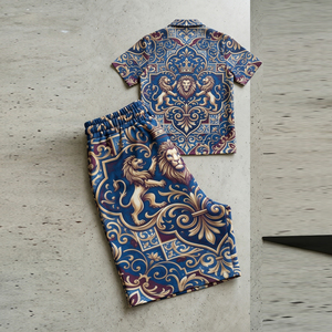 Ensemble d'été pour homme Regal Three Men, chemise à manches courtes avec short imprimé à cordon de serrage - Product Image 2