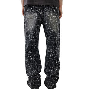 Vaqueros Baggy Rectos Personalizados de Estilo Urbano para Hombre, Vaqueros de Mezclilla de Algodón Oscuro Desgastado, Pantalones Vaqueros Vintage de Moda para Hombre - Product Image 4