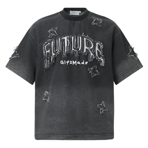 Camiseta de Mezclilla Oversize para Hombre, Manga Corta, Cuello Redondo, Color Degradado, Estilo Urbano, Largo Regular, Patrón Sólido, Tejido de Tela - Product Image 3
