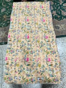 Hand <b>Quilted</b> Kantha Stitch Bedcover Reversible Cotton <b>Bedding</b> with Vintage Floral Print for Home Hotel and Resort Collection - Product Image 2