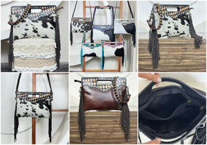 Bolso de Mano de Cuero Vacuno con Flecos y Diseño a Cuadros, Bolso Cruzado de Cuero Genuino con Asa Superior para Mujer, Novedad 2026 - Product Image 3