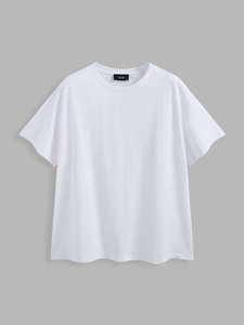 T-shirt en coton uni surdimensionné pour homme, manches courtes, col rond, coupe décontractée, tricot jersey, style uni teint - Product Image 3