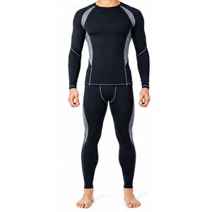 Ensemble de survêtement de compression respirant et à séchage rapide pour hommes, avec t-shirt à manches longues et leggings, idéal pour l'entraînement sportif (personnalisable) - Product Image 3