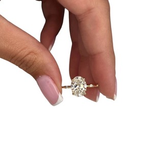 Elegant 2 Carat Oval Lab Grown Diamond Nature Inspired Engagement <b>Ring</b> with <b>Thin</b> Band - Product Image 2