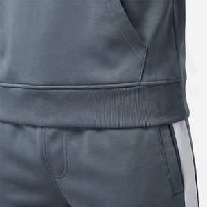 <b>Men's</b> Gray Hooded <b>Tracksuit</b> Full Sleeve Solid Color Casual Sportswear With Side Pockets Breathable Polyester Fabric Autumn Wear - Product Image 5