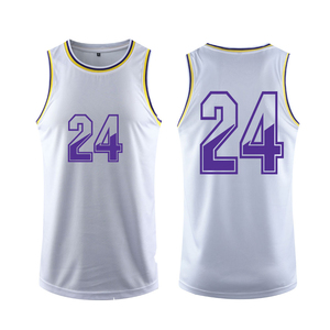 Unisex Basketball Jersey White Purple 24 Sublimated Print Moisture Wicking Polyester Tank <b>Top</b> Crew Neck Adult All Seasons OEM - Product Image 3