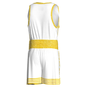 Nouvel arrivage : Ensemble de boxe (débardeur et short) – Uniforme de boxe blanc avec bordure jaune – 100 % polyester – Unisexe – Uniforme de kick-boxing - Product Image 2