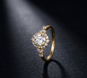 Round Moissanite Bridal <b>Ring</b> 925 Sterling Silver Yellow <b>Gold</b> Plated Engagement <b>Ring</b> for Women Classic Wedding Promise Jewelry - Product Image 4