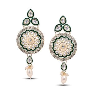 Ensemble collier et boucles d'oreilles vintage à fleurs en zircon avec perles imitation, plaqué or, en alliage, pour femmes, pour mariage et fêtes - Product Image 3