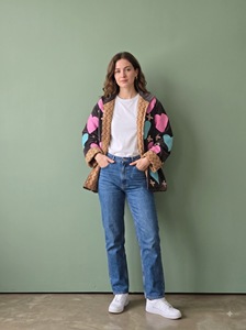 Veste en molleton matelassée respirante et écologique à motif floral brodé en velours pour femme, style Y2K, col ouvert, manches longues, automne - Product Image 3