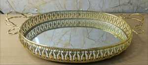 Luxury Modern Gold <b>Mirror</b> <b>Vanity</b> Tray | Decorative Oval Metal Serving Platter Twisted Handles for Wedding Ramadan Birthday - Product Image 2