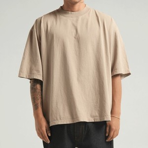 T-shirt en coton crème surdimensionné pour homme, 100% coton, sur mesure, manches courtes, col rond, couleur unie, jersey tricoté, coupe décontractée, OEM ODM - Product Image 2